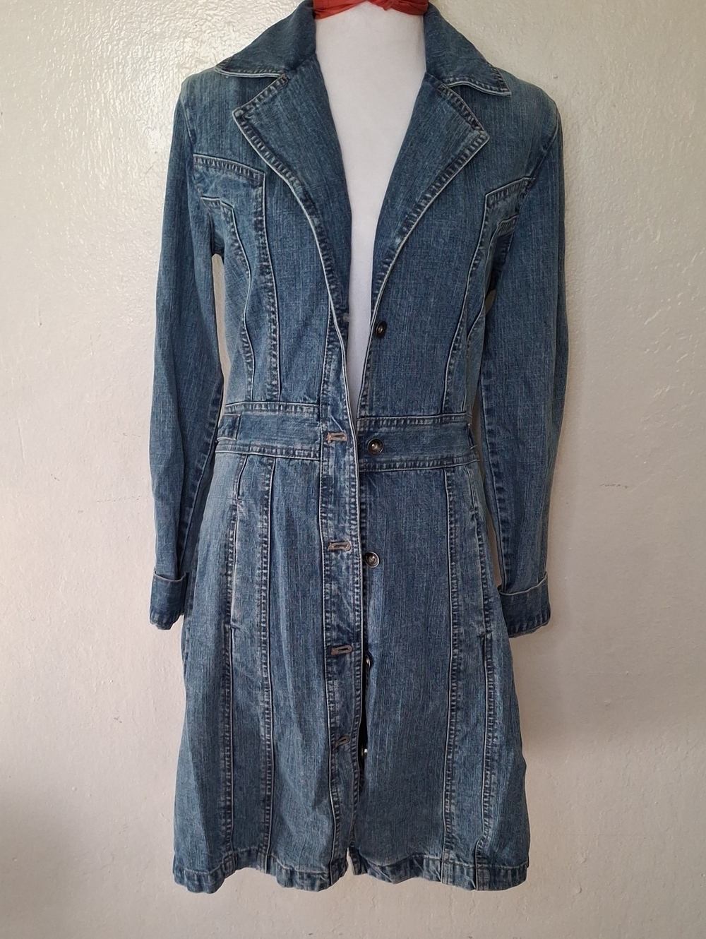 DKNY JEANS Denim Button-Front Trench Coat - Blue